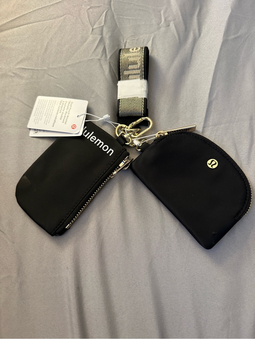 lululemon black double pouch wristlet keychain